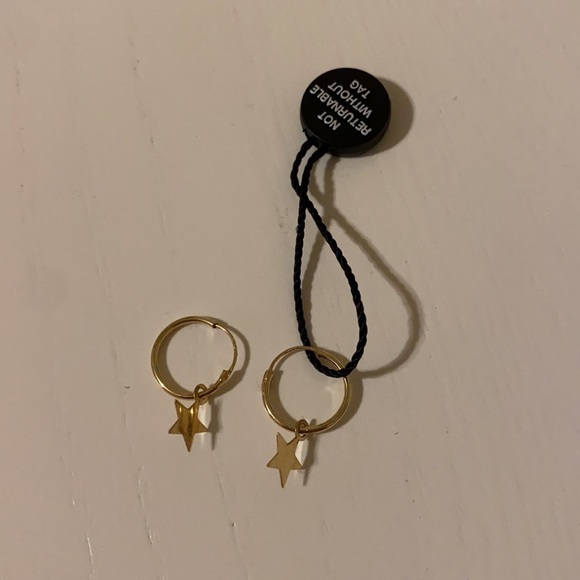 ADINAS Jewels Solid Star Hoop Earring 14K - Picture 3 of 4